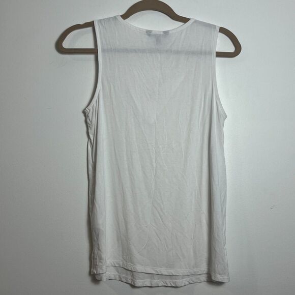 Banana Republic White Lightweight Rayon Stretch Knit Tank Sz S Pleated V-Neck - Picture 2 of 5
